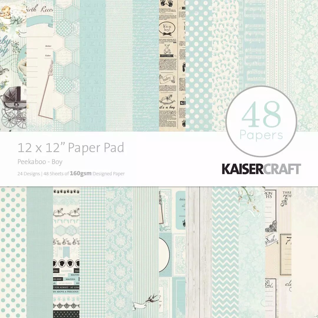 Kaisercraft 12x12" Paper Pad - Peekaboo Boy (48 papers)
