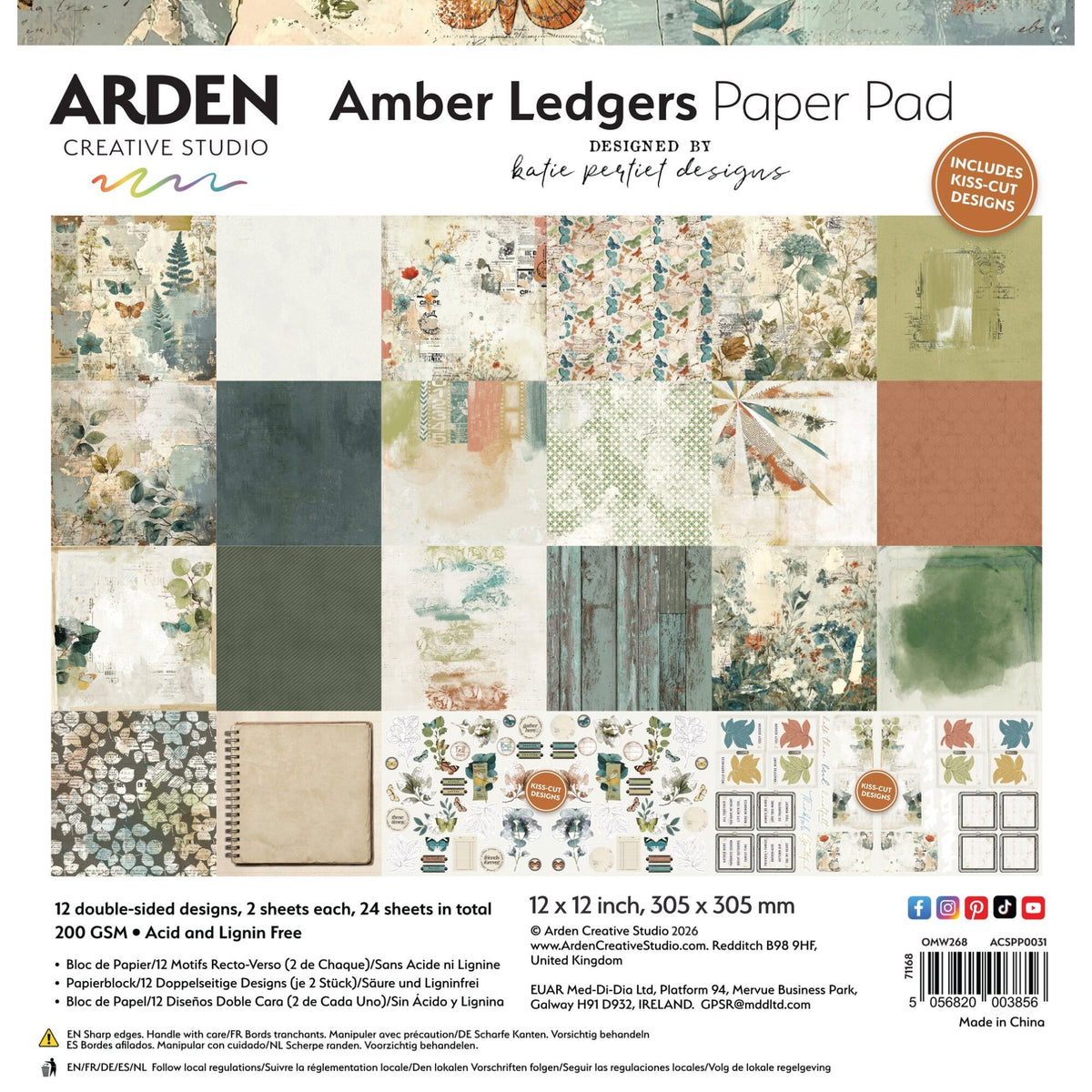 Arden Creative Studio 12x12" Paper Pad - Amber Ledgers - 24 Sheets