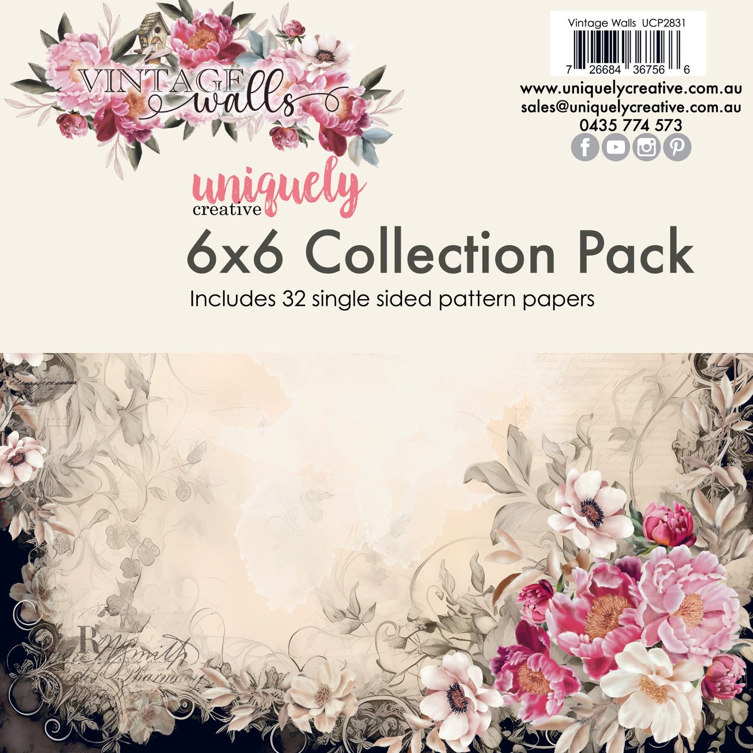 Uniquely Creative Vintage Walls - 6x6" Collection Pack (32 papers)