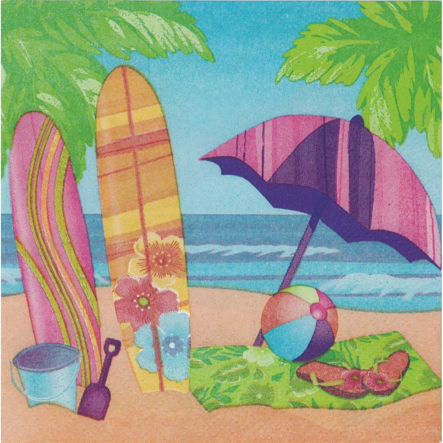 Unbranded Cocktail Napkin/Serviette - Summer & Surfboards