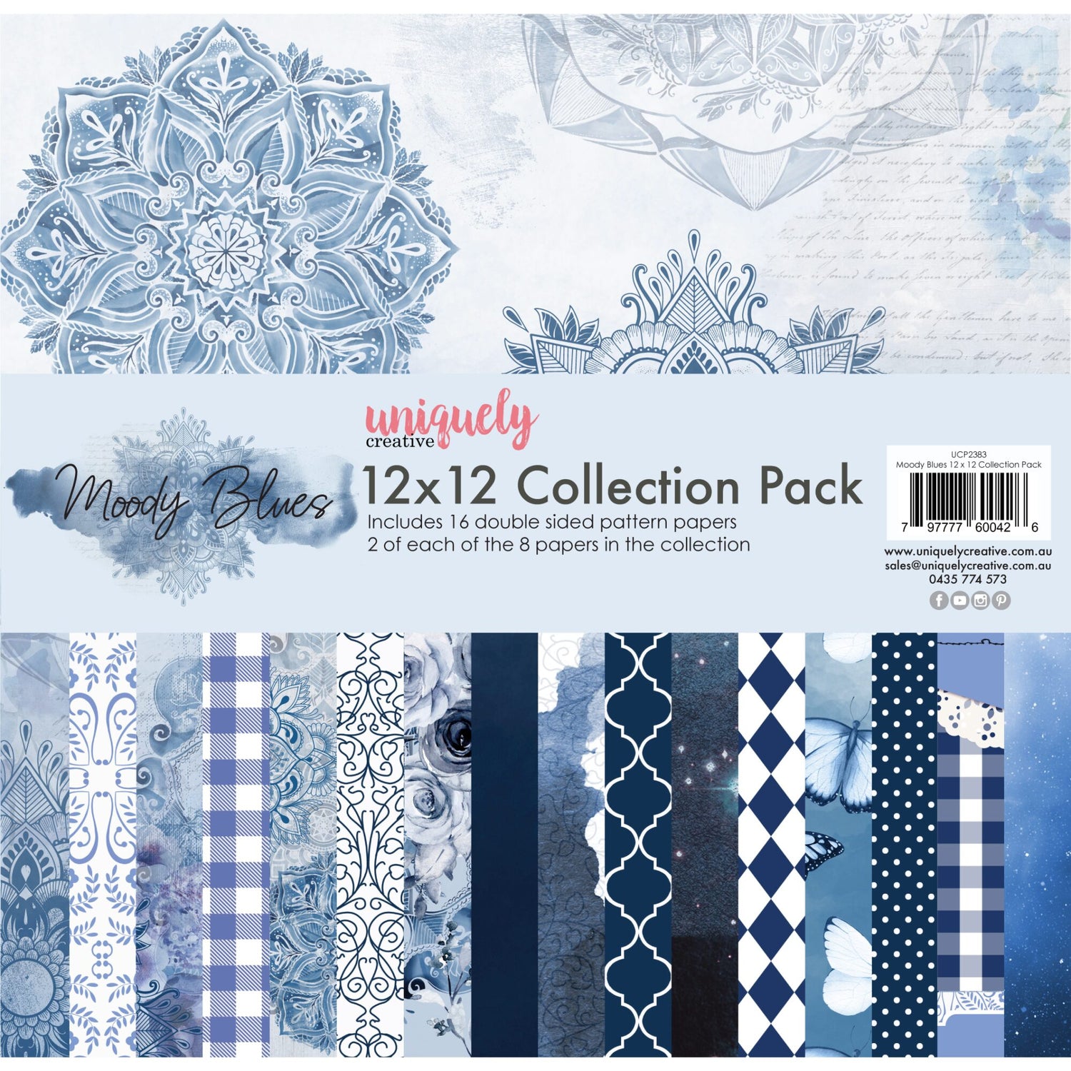 Uniquely Creative Moody Blues - 12x12" Collection Pack (16 papers)