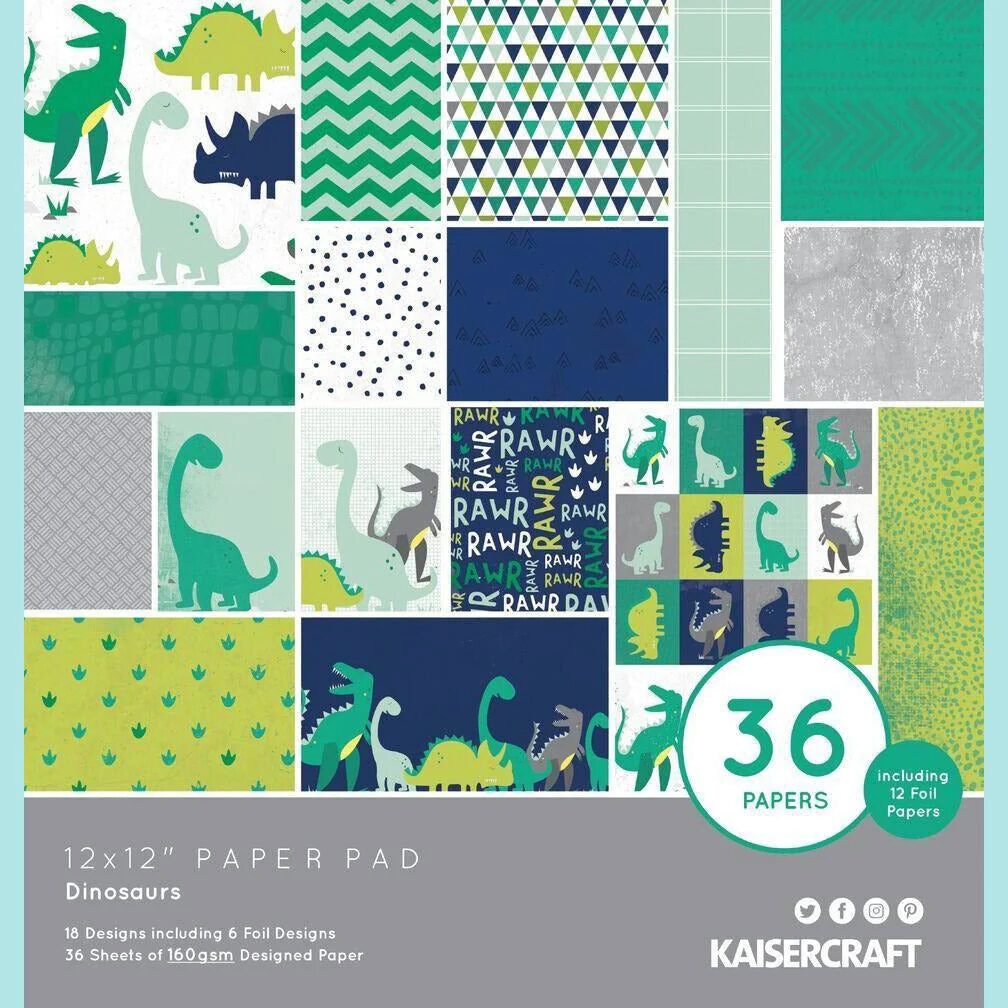Kaisercraft 12x12" Paper Pad - Dinosaurs (36 papers)