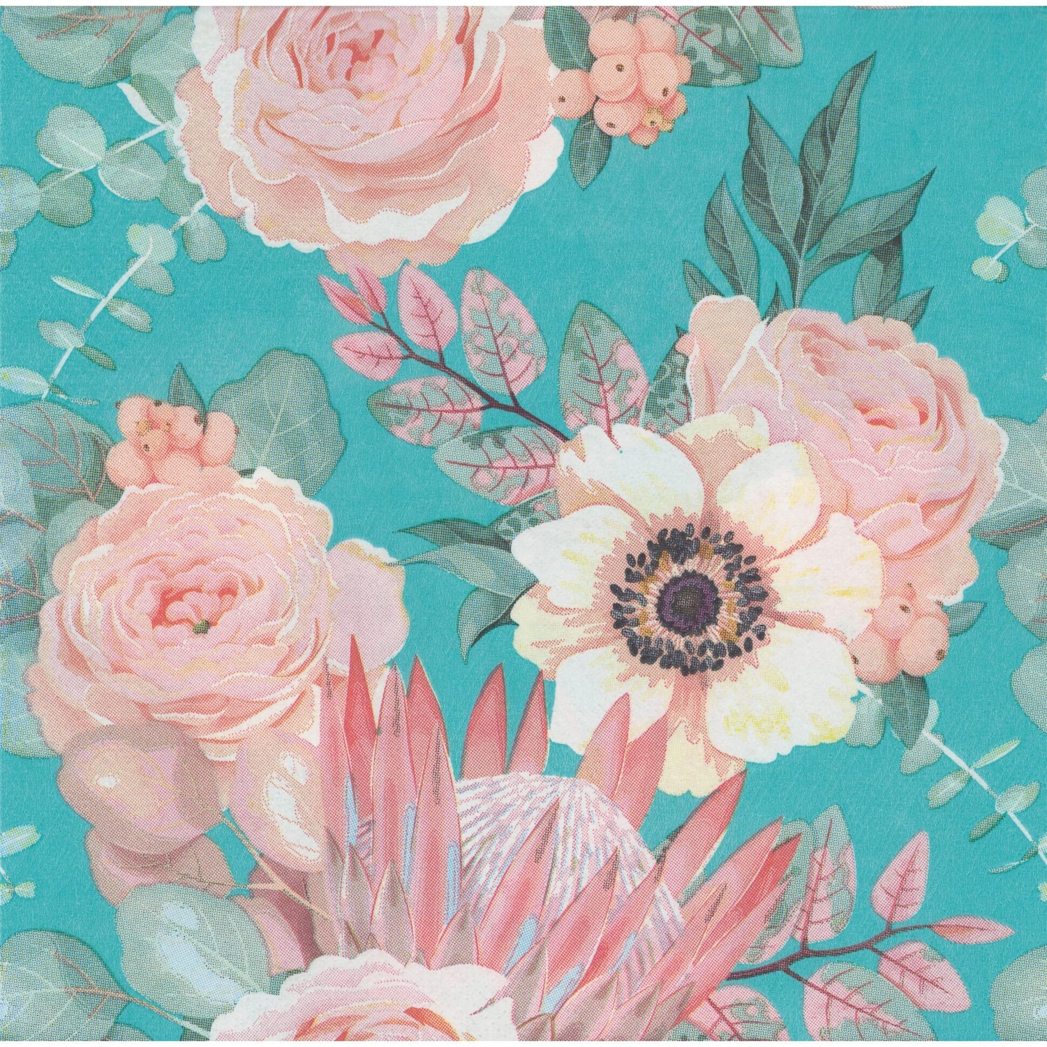 Unbranded Napkin/Serviette - Teal & Peach Reverie