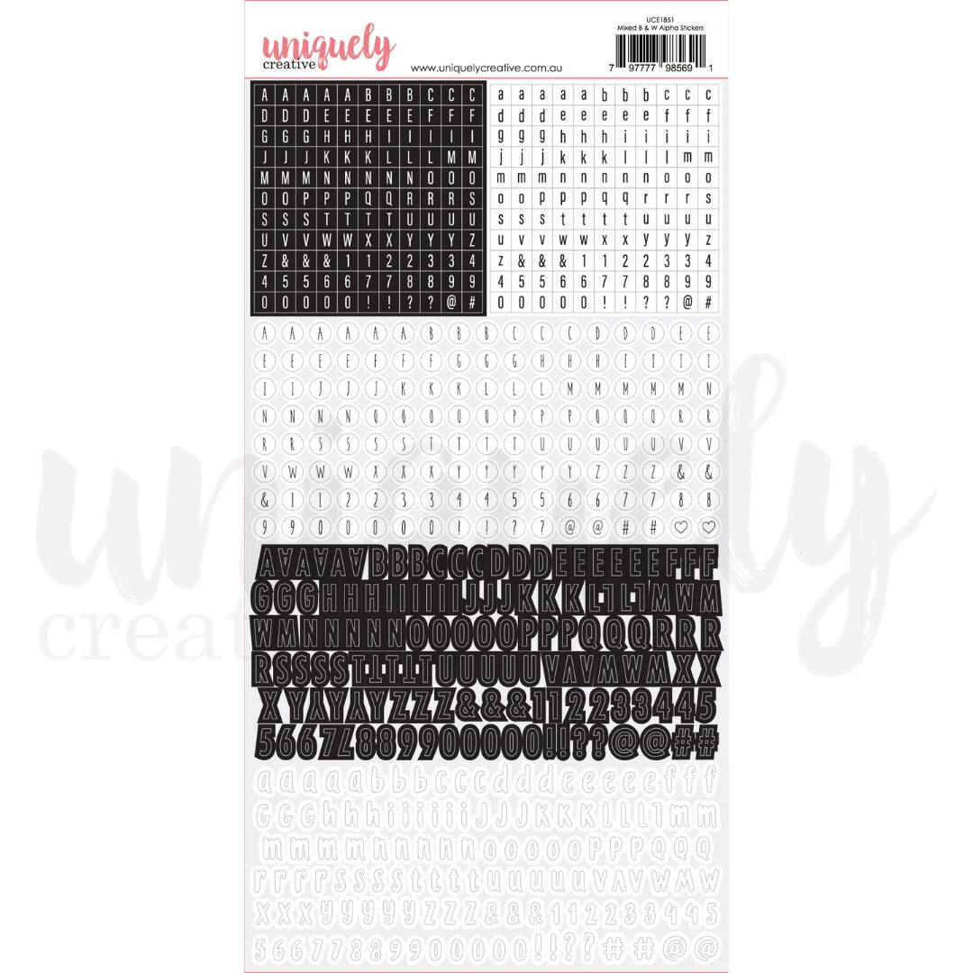 Uniquely Creative Stickers - Alpha (Mixed B & W)