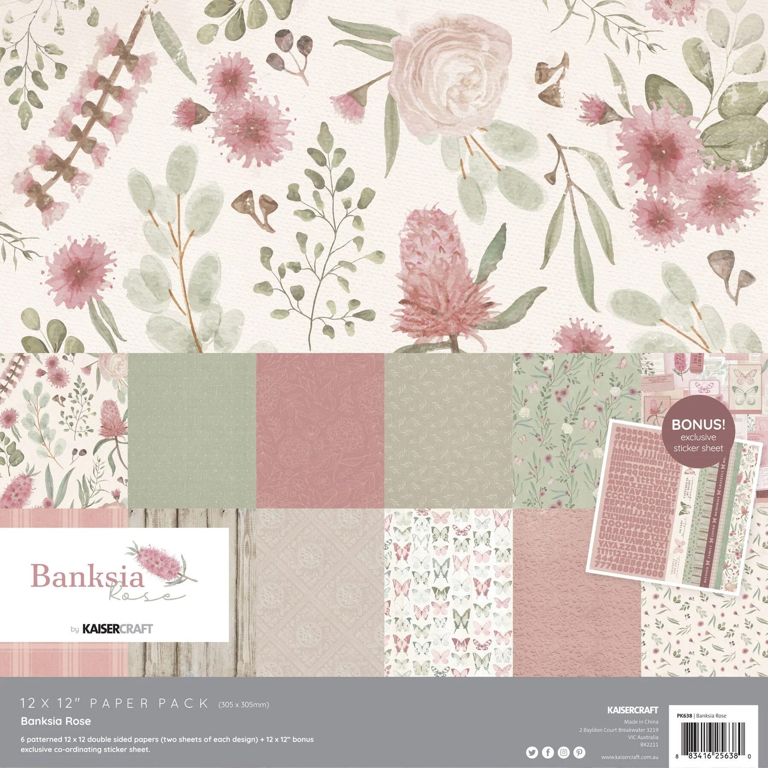 Kaisercraft Banksia Rose - 12x12" Paper Pack (12 papers)