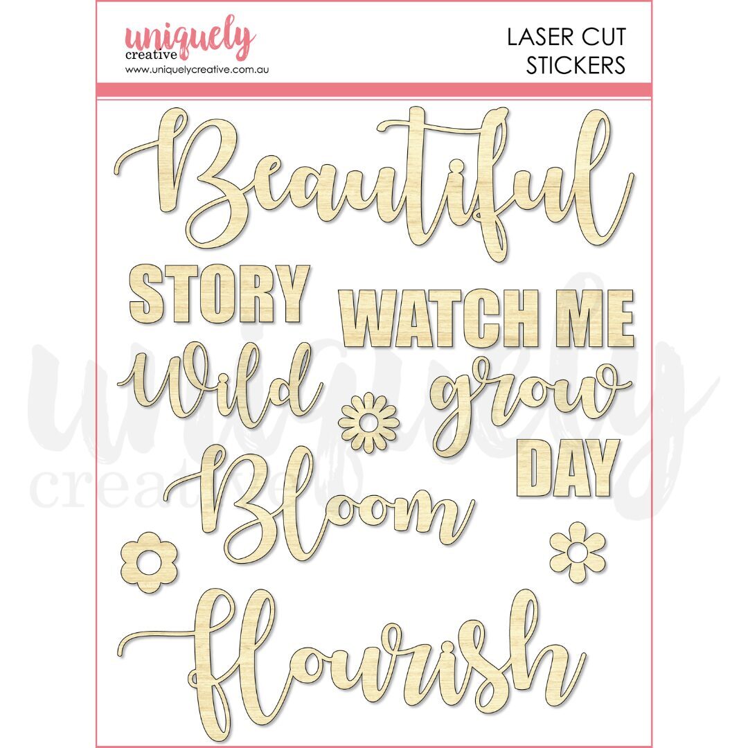 Uniquely Creative Laser Cut Wooden Stickers  - Botanical Script