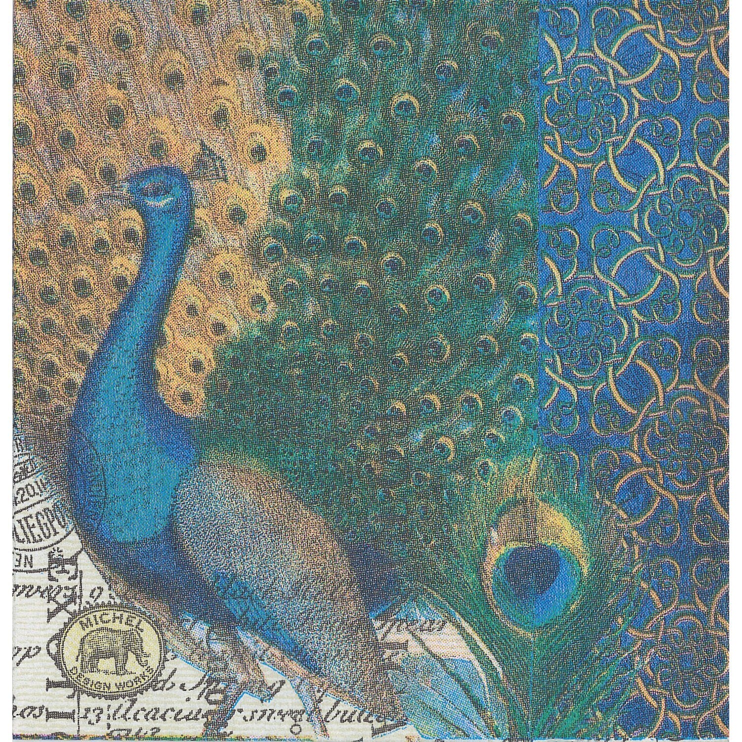Unbranded Cocktail Napkin/Serviette - Blue Peacock