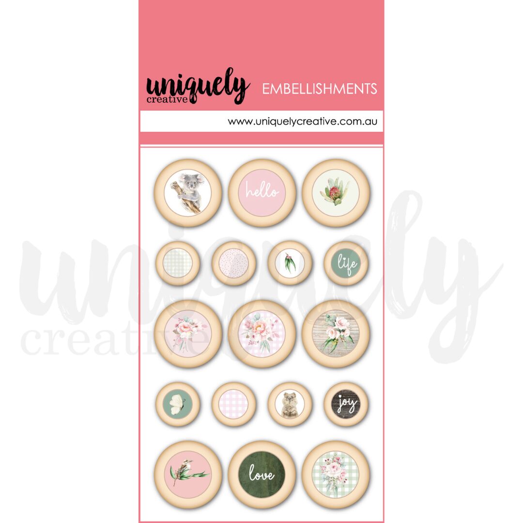 Uniquely Creative Wooden Button Stickers - Peonies & Proteas