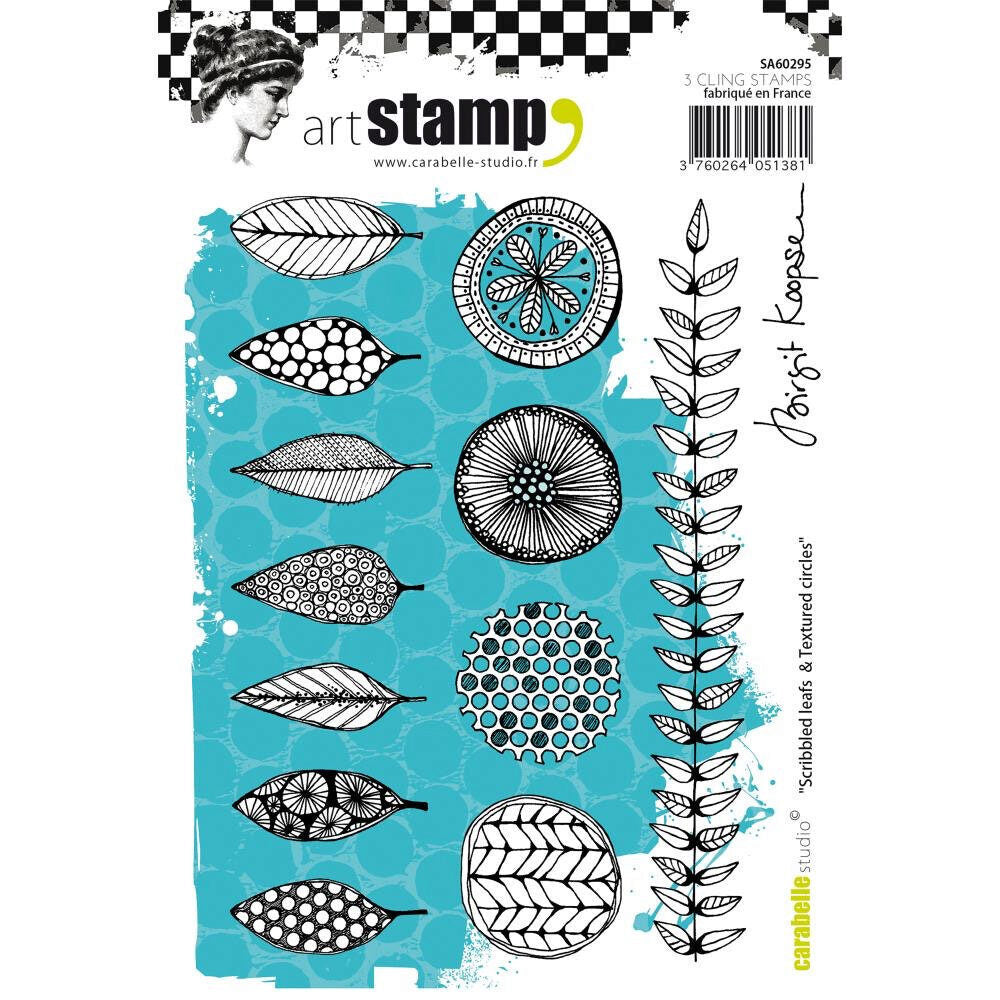 Carabelle Studio Cling Stamp - Scribbled Leaves & Textured Circles