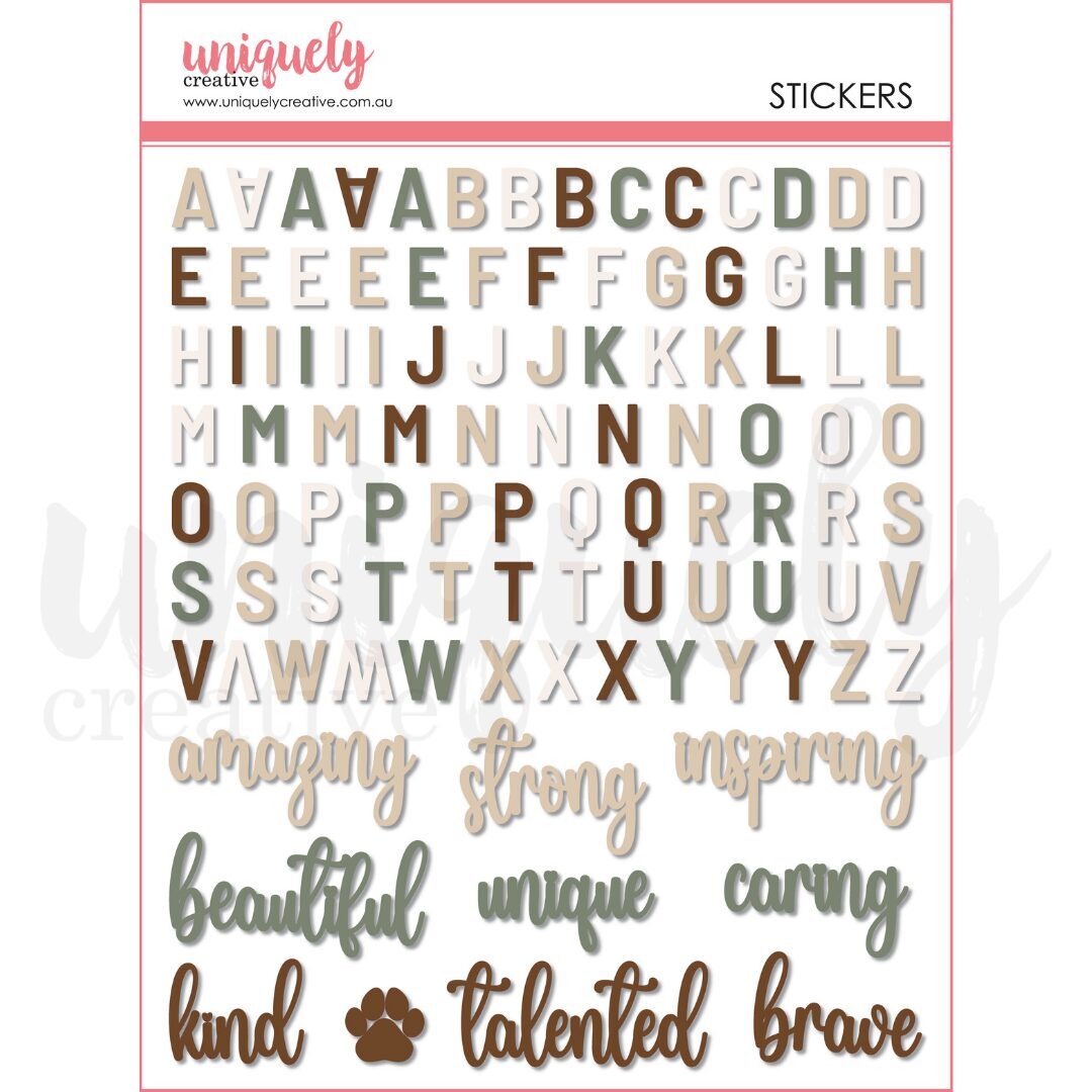 Uniquely Creative Stickers - Upper Alpha & Script Words (Neutral Tones)