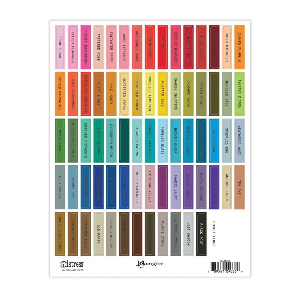 Tim Holtz Distress® Ink Pad Label Sheet - Black Printing