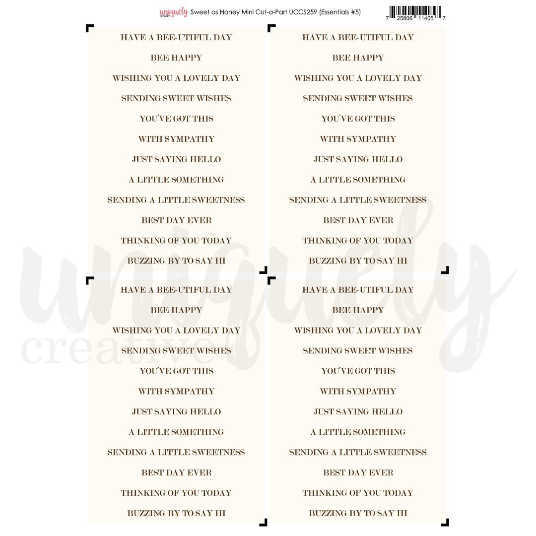 Uniquely Creative Mini Cut-a-Part Sheet - Sweet as Honey