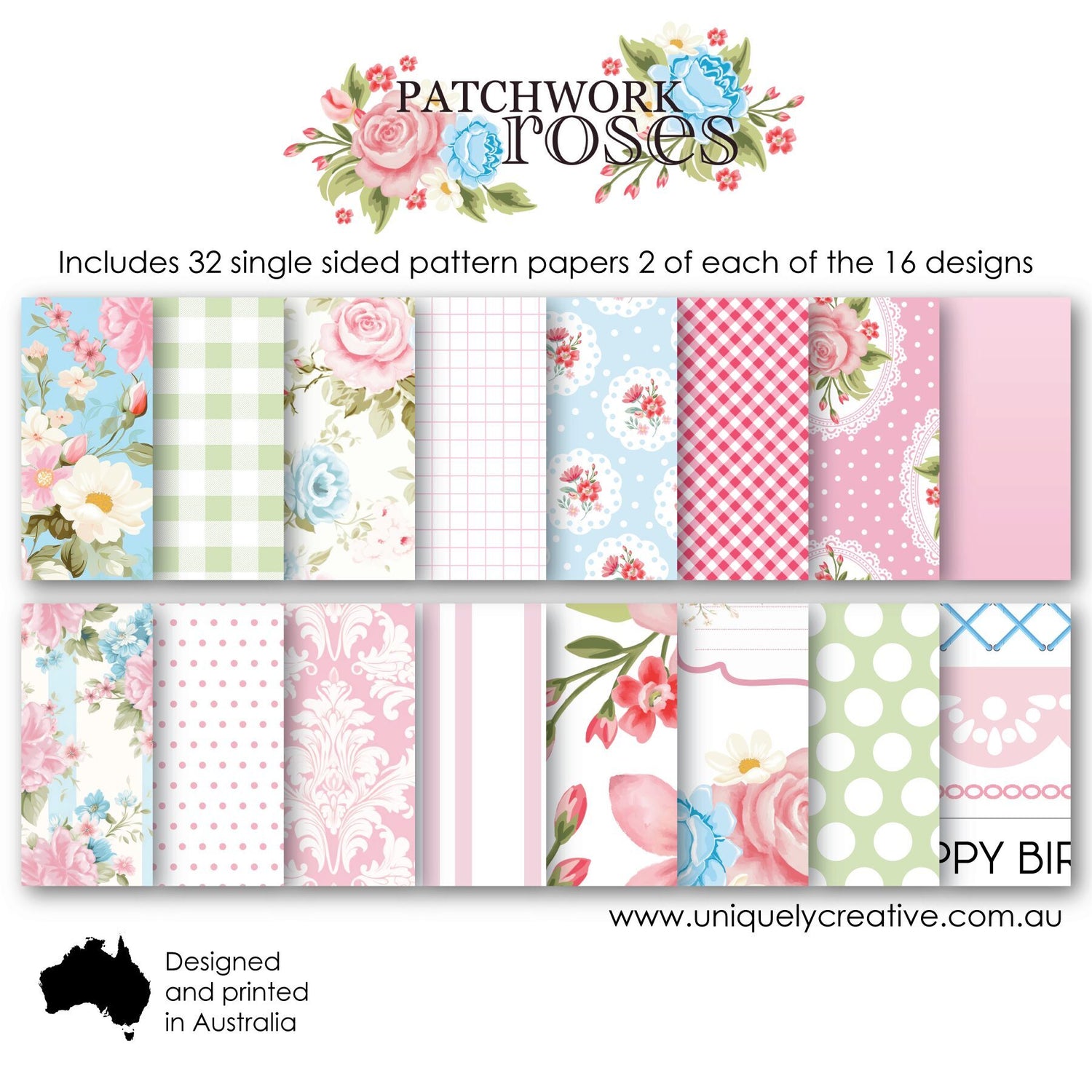Uniquely Creative Patchwork Roses - 6x6" Collection Pack (32 papers)