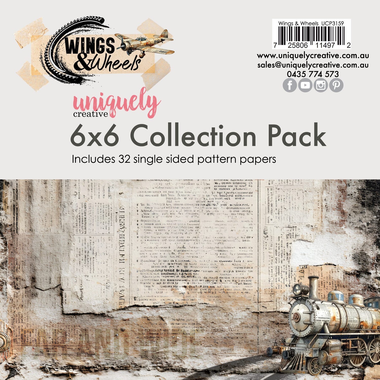 Uniquely Creative 6x6" Collection Pack - Wings & Wheels (32 sheets)