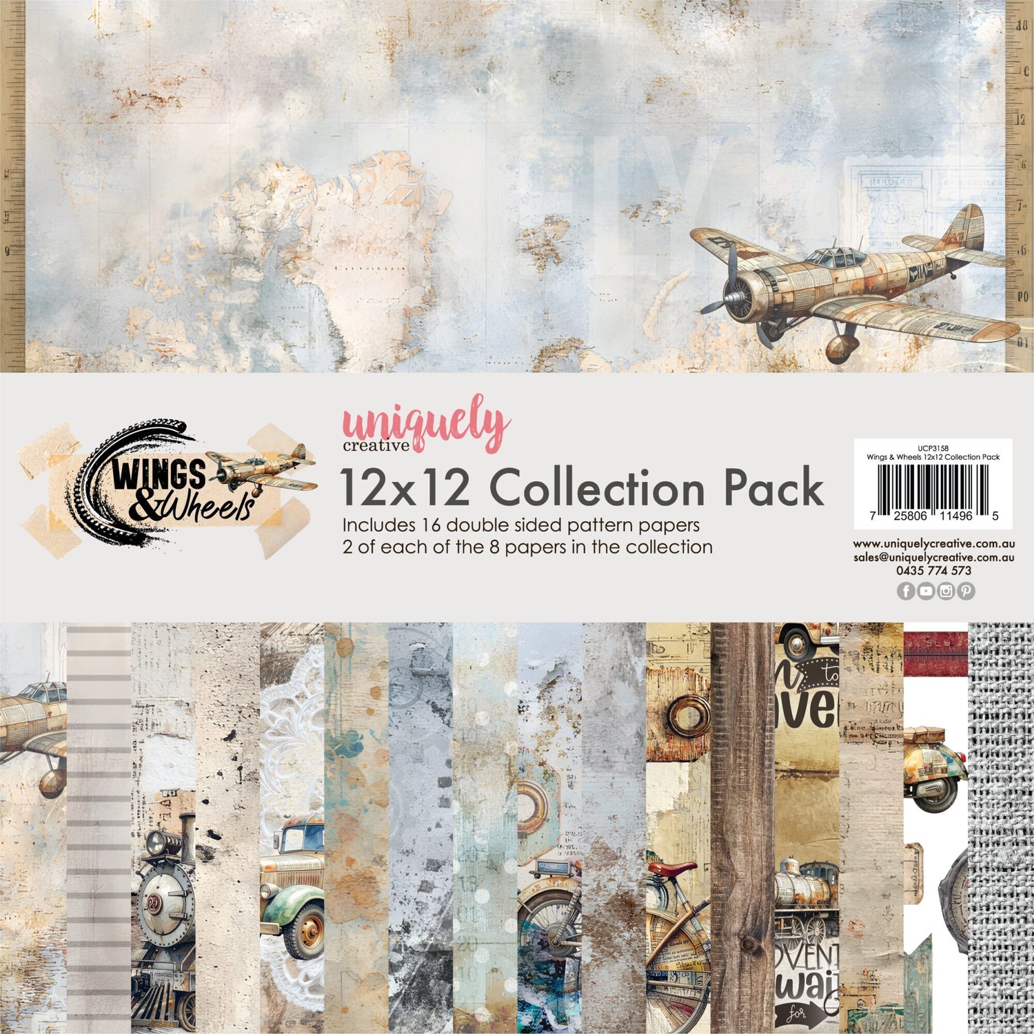 Uniquely Creative 12x12" Collection Pack - Wings & Wheels (16 sheets)