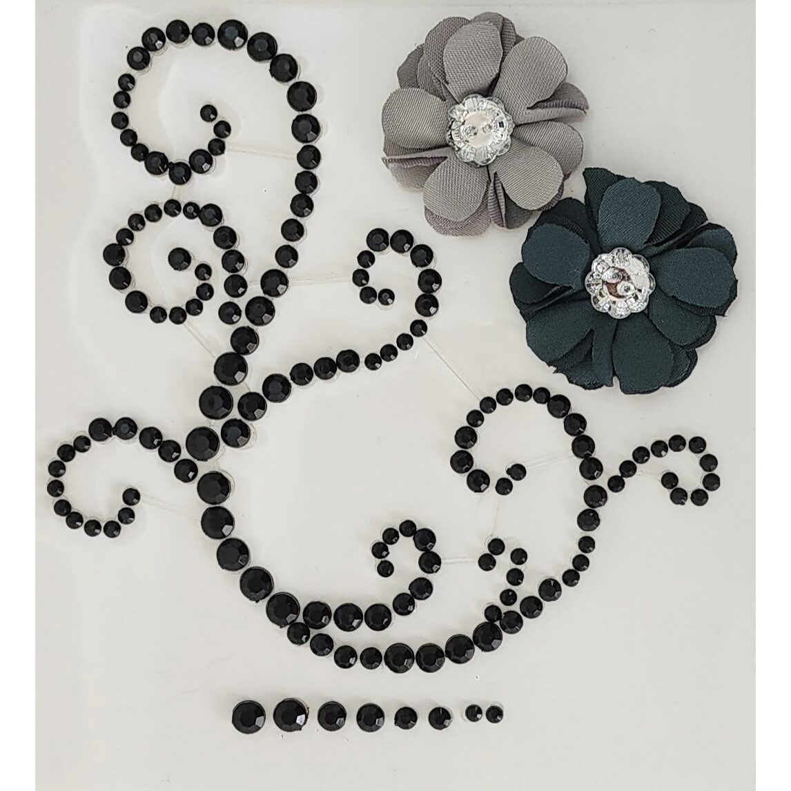 FWAB Rhinestone Flourish with Grey & Stormy Blue Flowers