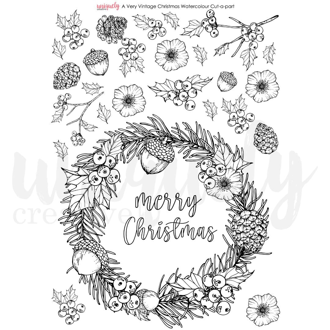 Uniquely Creative Cut-a-Part Sheet - A Very Vintage Christmas Watercolour